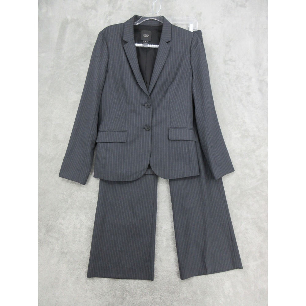 J Crew Pant Suit Womens Size 10 Pinstripe Super 120s Wool Hutton Blazer Gray